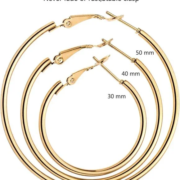 Stainless Steel gold silver Plated Hoop Earrings for Women, Hypoallergenic Hoops - Picture 5 of 6